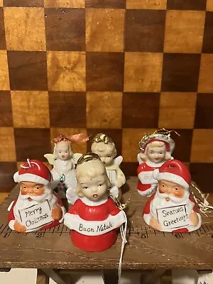 Lot 6 Vintage Ceramic Christmas Figural Bell Ornaments ARDALT Japan Santa Angels • $75