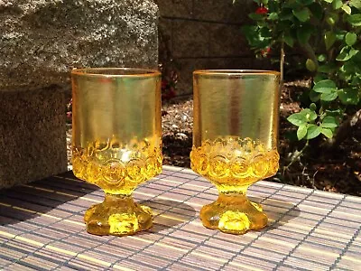 Tiffin Madeira Cornsilk Yellow Footed Glass Franciscian Juice Wine Two Glasses • $20