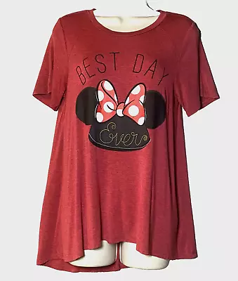 Disney Tunic Swing Tee Womens Small Red Minnie Mouse Short Sleeve Stretch Hi Low • $6.20