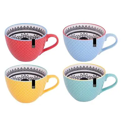 £16.99 • Buy Set Of 4 Bohemian Modern Design Embossed Mugs New Bone China Coffee Tea Cups