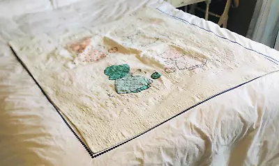 VTG Child Handmade Quilt Cotton W Embroidered Bonnet Girls 45  X 41  White • $54.39