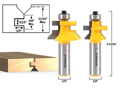 Flooring 2 Bit Tongue And Groove V Notch Router Bit Set - 1/2  Shank - Yonico 15 • $38.95