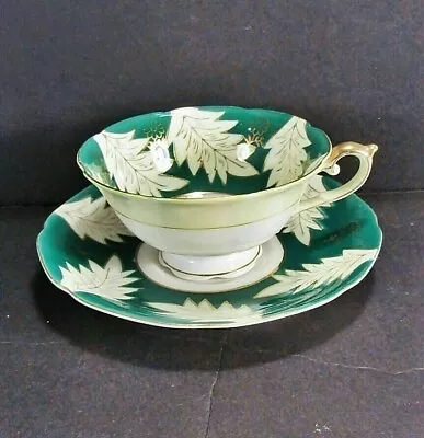 Ucagco China Occupied Japan Cream LeafDk Green Footed TeacupSaucer Set VGC • $15.99