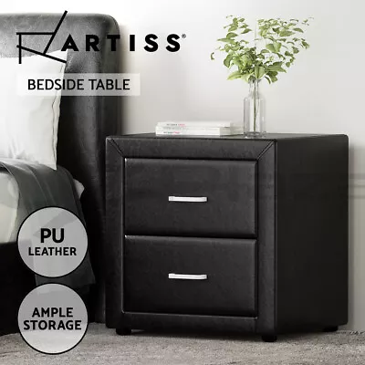 Artiss Bedside Table Drawers Side Table Storage Nightstand Leather Black CADEN • $102.95