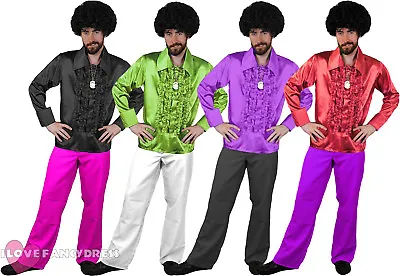 Mens 1970s Costume Disco Ruffle Shirt And Flares Fancy Dress 1960s S M L Xl Xxl • £18.99