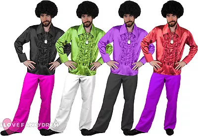 Mens 1970s Costume Disco Ruffle Shirt And Flares Fancy Dress 1960s S M L Xl Xxl • £17.99