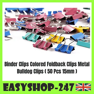 £3.46 • Buy Binder Clips 50Pcs Colored Foldback Clips 15mm Mini Clips Metal Bulldog Clips Uk