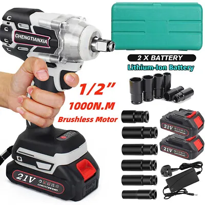 1000Nm 1/2  Cordless Electric Impact Wrench Drill Gun Ratchet Driver 1/2 Battery • £40.99