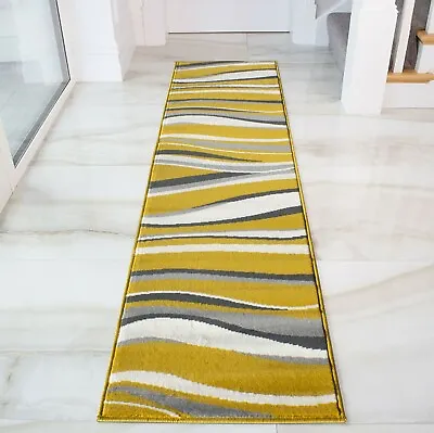Large Wave Striped Rugs Living Room Rug Nautical Modern Hallway Carpet Runners • £13.95