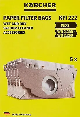 Kärcher Original Paper Filter Bags KFI 222: 5 Pieces 2-play Custom-fit For...  • £13.90