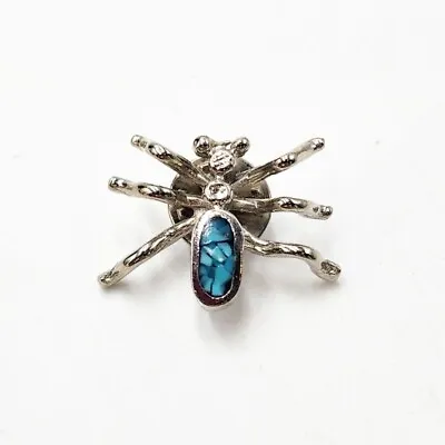 Vintage Turquoise Chip Inlay Spider Beetle Insect Lapel Pin Silver Tone Tie Tack • $17.99