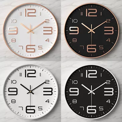 Hanging Wall Clock Quartz Round Silent Non-Ticking White Black Gold Battery 24cm • $18.99