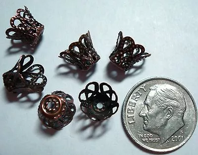 6 Pcs Antique Copper Plated Filigree Cones Tube End Clasp Findings 9x7mm FPC079  • $1.25