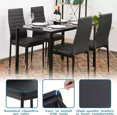  Modern Black Glass Dining Set Kitchen Table (Seats 4)  • $230.19