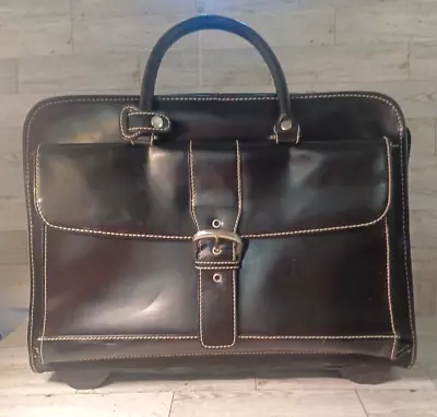 Franklin Covey Rolling Leather Briefcase Carry Travel Bag Laptop Black • $45