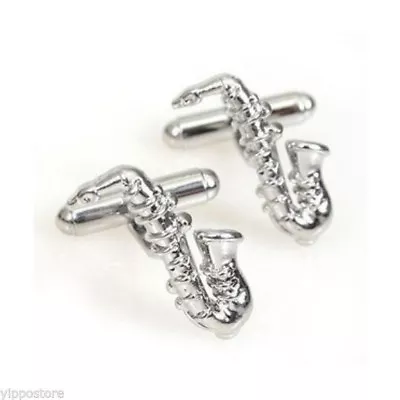 Saxophone Music Stainless Steel Dress Shirt 1 Pair Cufflinks USA Seller • $8.95