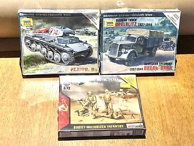 ZVEZDA X3 Snap Fit Kits - 1/100 GERMAN TANK & TRUCK SOVIET INFANTRY - NEW • $26.51