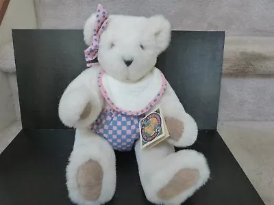 Large White Vermont Baby Teddy Bear Pink Blue Bib Bow Diaper Suede Paws Jointed • $20.20