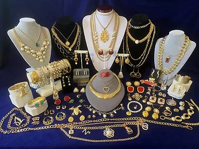 Vintage-Now Gold Tone Jewelry Lot  CHANEL TRIFARI SAL SWAROVSKI KLEIN MONET • $293.88