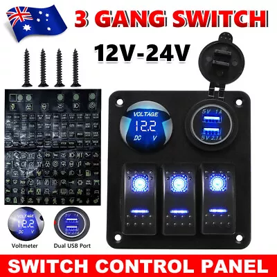 3 Gang 12V Switch Panel LED Rocker For Car Boat Marine RV Dual USB ON-OFF Toggle • $26.95