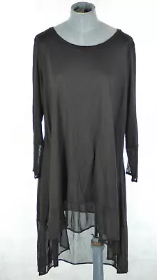 £24.99 • Buy Yong Kim Tunic Dress Black Jersey Blouse Long Sleeve Lagenlook Net Trim UK 12