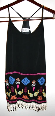 $14.96 • Buy Womens VAVA Joy Han Racerback Boho Embroidered Tassel Selma Slip Dress Small S