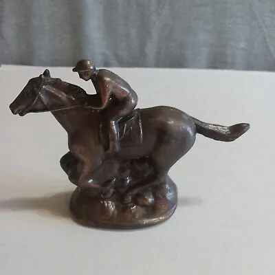 Racehorse Jockey Figurine Copper Tone Vintage Bronze Tone Horse Figurine #4 • $25