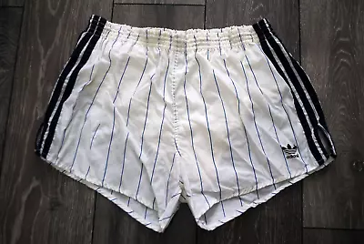 Vintage Adidas West Germany Sprinter Shorts Running Polyamid White Striped D7 L • $169.83