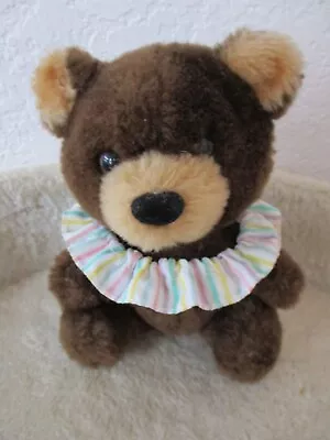 Vintage 1983 Dakin Small Brown Bear Colorful Collar Free Shipping • $9.99