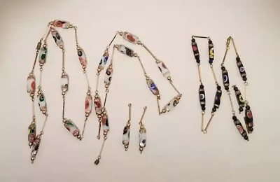 LOT OF 2 Vintage Millefiori Murano Art Glass Rectangular Bead Necklaces Parts • $29.99