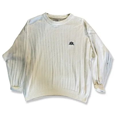 Vintage Munsingwear Lifestyle Sweater Men Large White Embroidered Knit Banded • $25
