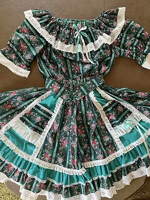 Square Dance Outfit Teal & Green Print Fabric Size Large • $85