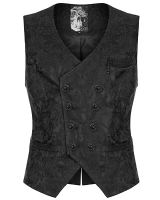 Punk Rave Mens Dark Gothic Aristocrat Chained Waistcoat Vest - Black Jacquard • $87.11