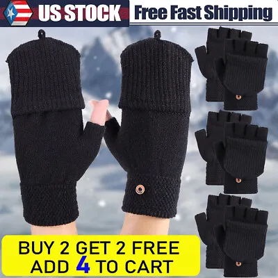 Unisex Fingerless Gloves Half Finger Winter Typing Touch Thermal Flip-top Glove • $7.15