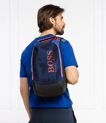 £169 • Buy New Hugo BOSS Blue Black Back Pack Rucksack Travel Hiking Sports Jeans Gym Bag