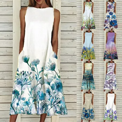 £11.99 • Buy Plus Size Women Summer Floral Pocket Dresses Ladies Beach Holiday Midi Sundress