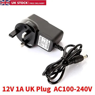 UK AC/DC 12V 1A 1000mA 100-240V AC 50/60Hz POWER LEAD ADAPTER CHARGER MAINS • £4.56