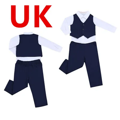 UK Baby Boys Gentleman Tuxedo Suit Long Sleeves Lapel Shirt With Waistcoat Pants • £20.82