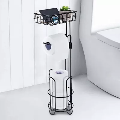 Elegant Iron French Style Toilet Paper Roll Holder Stand With Storage Black 60cm • $45.98