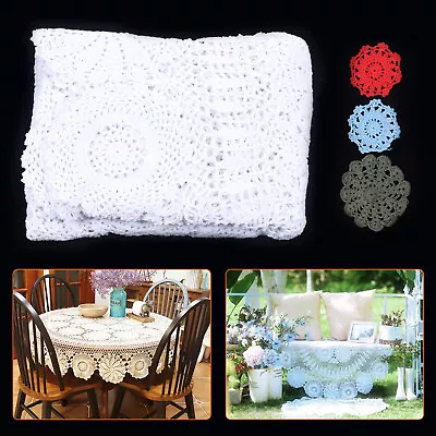 52'' Vintage Round Hand Crochet Tablecloth Hollow-out Lace Table Cloth Floral  • $36