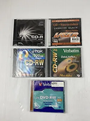 Blank Media CD-RCD-RW DVD-RW Verbatim TDK Pyrod Laser 5 Discs New & Sealed • $25