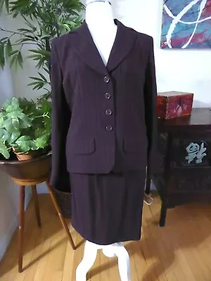 Vtg SONIA RYKIEL Paris Eggplant Pinstripe Single Breasted Skirt Suit 10 US 42 FR • $48