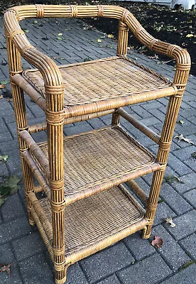 Vintage Rattan Wicker 3 Shelf Boho Plant Stand - Bookcase  34” MCM Bamboo • $299.99