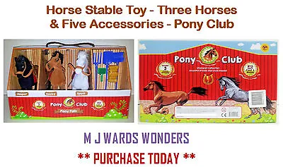 £19.99 • Buy Horse Stable Toy - Three Horses & Five Accessories - Pony Club ** GREAT GIFT **