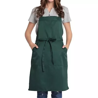 Adjustable Bib Apron With Pocket Extra Long Ties Women Men Chef Kitchen GREEN • £8.74