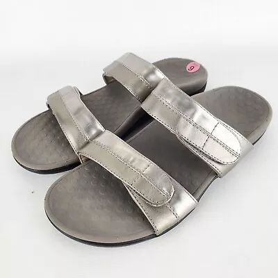£45.17 • Buy Vionic Womens Size 9 Orthaheel Shore Silver Two Strap Slide Slip On Flat Sandal