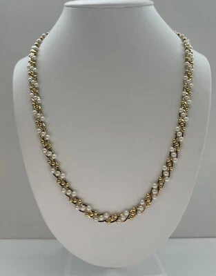 £21.86 • Buy Trifari Gold Tone Beads And Faux Pearl Beads Twisted Necklace 22 Inches