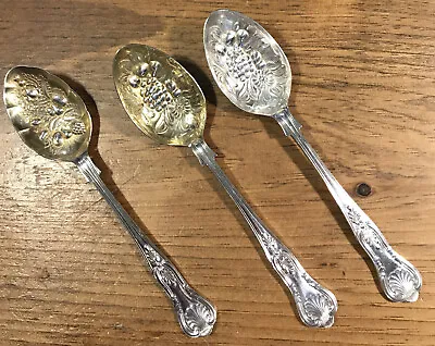 3 Beautiful EPNS Kings Pattern Silverplate Embossed Fruit Design Serving Spoons • $29.99