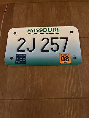 Missouri 2008 Motorcycle License Plate. 🏍️ Show Me State Tag 2J 257 • $18.75