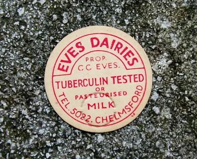 Nice Early Milk Bottle Card Cap : Eves Dairy Chelmsford • £2.50
